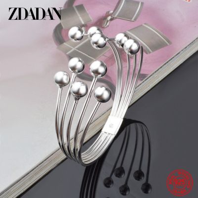 ZDADAN 925 Silver Bead Open Cuff Bracelet Bangle For Women Men Christmas Jewelry Wedding Party Gift