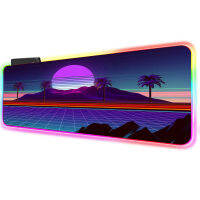 Scenery Mountain Palm Trees Gaming Mouse Pad RGB with USB Ports Oversized Glowing LED Illuminated Large Gamer Mousepads Desk Mat