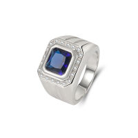 Micro Set Zircon Square Sapphire Crystal Business Men S Copper Plated 18K White Gold Ring