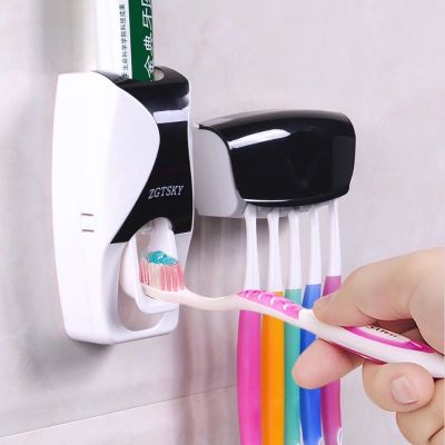 ﹊ Automatic Toothpaste Dispenser Wall Mount Dust-proof Toothbrush Holder Wall Mount Storage Rack Bathroom Accessories Set Squeezer