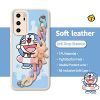 Cartoon Skin-friendly feel Phone Case For Huawei P40 imitation leather Little Bear Color Chain Back Cover Nordic wind