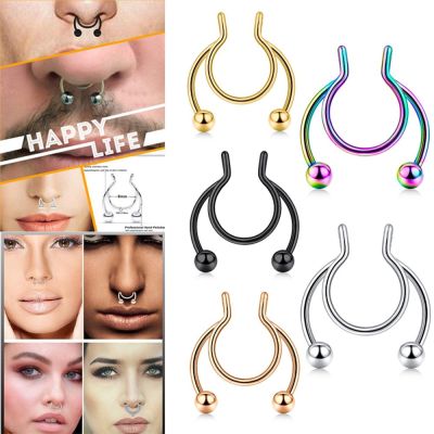 Fashion Women 1PC Stainless Steel Nose Ring Jewelry Fake Septum Non Piercing Body Jewelry