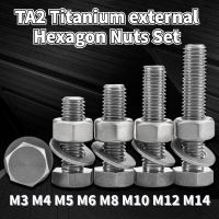 TA2 Sekrup Heksagonal Eksternal Titanium Set Mur Pencuci Datar Baut Titanium Murni M3 M4 M5 M6 M8 M10 M12 M14