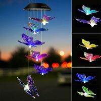 ○☋✓ LED Colorful Solar Power Wind Chime Crystal Hummingbird Butterfly Waterproof Outdoor Windchime Solar Light for Garden outdoor