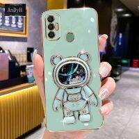 AnDyH Phone Case Tecno Spark 7/KF6/KF6j/KF6i/KF6k/PR651h/PR651/PR651E/KF6m/KF6h/KF6n 6DStraight Edge Plating+Quicksand Astronauts who take you to explore space Bracket Soft Luxury High Quality New Protection Design