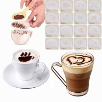 16PC Coffee Stencils Fancy Coffee Printing Model Foam Spray Cake Stencils Coffee Drawing Cappuccino Mold Powdered Sieve Tools