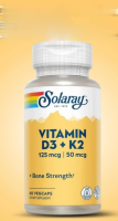 Solaray, Vitamin D3 + K2, Soy-Free, 60 VegCaps