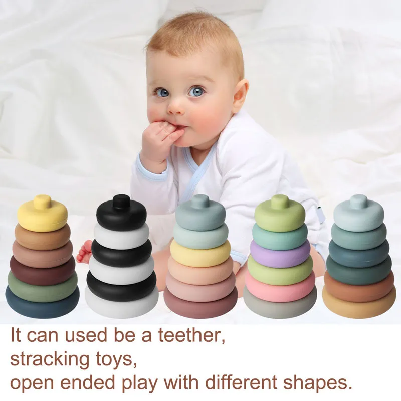 1Set Silicone Stacking Toys Building Block BPA Free Baby Silicone Teether  Soft Block Folding Educational Game Toys
