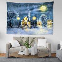 {Decwork}ห้องนอนห้องนั่งเล่นตกแต่งบ้าน Blizzard Tree House Farmhouse สไตล์ Dorm Wall Decor Christmas Eve Sunset Tapestry