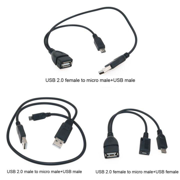 1pc 2 In 1 Otg Micro Usb Host Power Y Splitter Usb Adapter To Micro 5 Pin Male Female Cable 3305