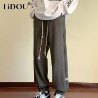 2023 Spring Summer New Solid Color Elastic Waist Drawstring Pockets Sweat Pants Man Loose Casual Cotton All-Match Sweattrousers