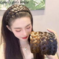 【♡Lovely girls house♡】วิกผมบิดถักเปียสำหรับผู้หญิงผ้าพันคอถักลายก้างปลาแฮนด์เมดแบบกว้างผ้ารัดผมดันทรงกะโหลกสูง