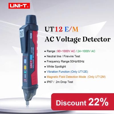 UNI-T UT12E UT12Mซ็อกเก็ตACเครื่องวัดโวลต์ตัวบ่งชี้24V-1000V Non Contactกระแสโวลต์เครื่องตรวจจับกระแสไฟฟ้าปากกาทดสอบ