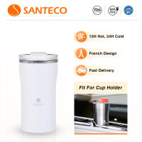 Santeco 12oz (350ml) แก้วน้ํา, ขวดน้ํา, ฉนวนสูญญากาศ, สแตนเลส, การใช้งานในรถ, ฝาโปร่งใส, ฝาพวยกา