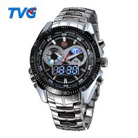 TVG Brand Luxury Stainless Steel Clock Digital Sports LED Watches Men 30M Dual Movements Waterproof Watches Relogio Masculino