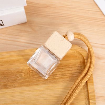 【DT】  hot10 Pcs Vent Air Fresheners Vehicles Car Perfume Pendant Diffusers Essential Oils Glass Bottle Bottles Empty Wooden Square Lid