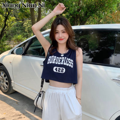 XIANG NIAN NI เสื้อกล้ามสตรี American Sports Tank Top เสื้อยืดพิมพ์ Cropped เสื้อแขนกุด