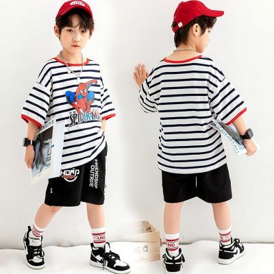 [Baby King] พร้อมส่ง ชุดเสื้อแขนสั้น กางเกงขาสั้น ผ้าฝ้ายแท้ 100% ทรงหลวม ลายทาง สไตล์เกาหลี สําหรับเด็กผู้ชาย 2022 br