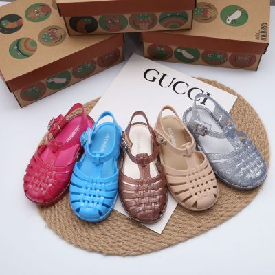 【สินค้าพร้อม】2022 New Melissa Childrens Shoes Sandals Woven Hollow Baotou Baby Soft Bottom Princess Jelly Shoes