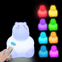 Hippo LED Night Light Touch Sensor Remote Control RGB Dimmable Timer Rechargeable Silicone Bedside Lamp for Children Baby Gift