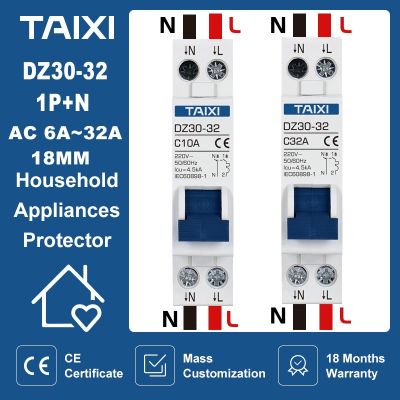 TAIXI DZ30 MCB Mini Circuit Breaker 1P N AC220V 6A 10A 16A 20A 32A Home Circuit Air Switch Short Circuit Overload Protection