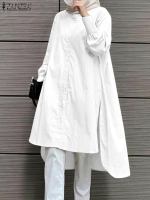 ZAZNEA Muslim Hijab Tops Turkey Blouse Dubai Abaya Vestido Holiday Robe Women Long Sleeve Asymmetrical Shirt Isamic Clothing