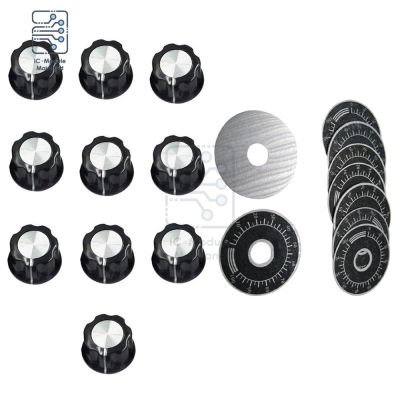 ♘™♈ 10pcs/lot MF-A03 A03 Dial Knob WTH118 Adjustable Rotate Button Potentiometer Control Knobs 0-100 Scale Plate Sheet Scale