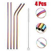 4Pcs Reusable Drinking Straw Eco-Friendly Stainless Steel Straws Set Metal Colorful Straws Bar Party Accessory Specialty Glassware