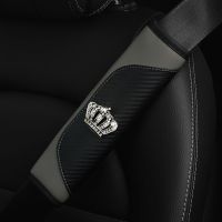 Car Seat Belt Cover Shoulder Pad Leather Seat Belt Crown Crystal Rhinestones Seat Safety Belt Case For Car Shoulder Strap Pad Seat Covers