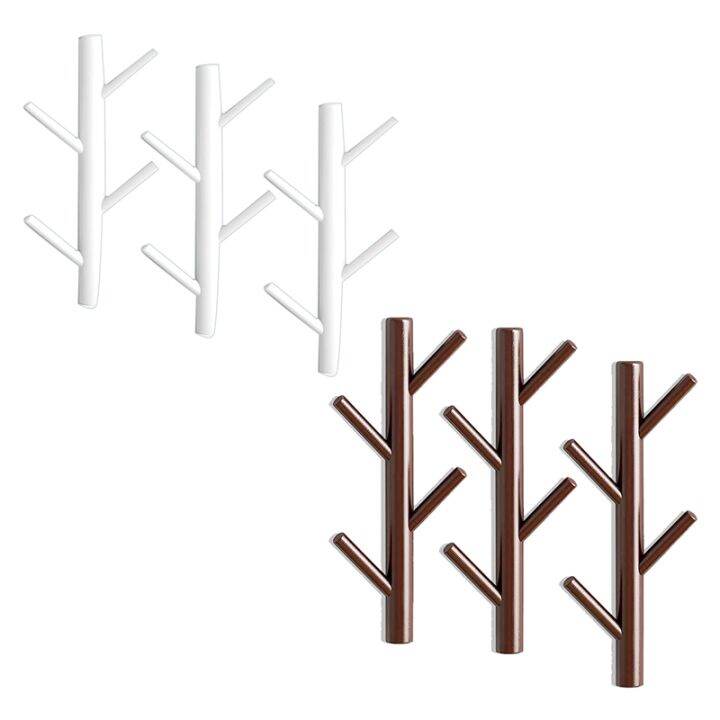 4-hooks-hanging-pegs-modern-wall-mounted-coat-and-hat-rack-entrance-coat-hook-no-punching-household-branch-coat-rack-wood-hook-wall-decor-hanger-for-bedroom-3-pack-brown