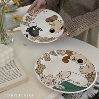 ♣ See objects such as surface Korea ins creative fun cute puppy graffiti ceramic dessert plate household breakfast tray lovers