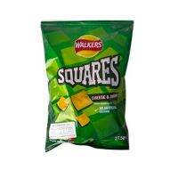 ? Walkers Squares Cheese &amp; Onion 27.5g วอล์คเกอร์ส สแควร์ส ชีส &amp; หัวหอม 27.5g (จำนวน 1 ชิ้น)