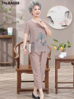 ♂ New grandma summer short-sleeved leisure suits middle-aged and old women linen two-piece lady fashion clothes