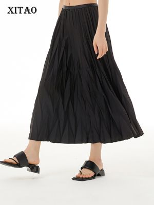 XITAO Skirt Loose Casual Women Solid Color Pleated Skirt