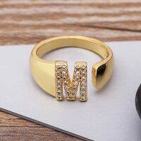 【CC】 AIBEF New Fashion A-Z Gold Color Metal Adjustable Opening Initials Name Rings Jewelry