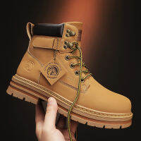 Sepatu BOOT Pendek แฟชั่นของผู้ชายนิ้วเท้าทรงกลมสีทึบเชือกผูกระดับข้อเท้ารองเท้ารองเท้าบูท Martin ย้อนยุคสไตล์อังกฤษ