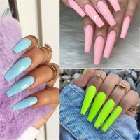 【With Glue✔】100Pcs Candy Color False Nail Tips Full Cover Matte Acrylic Ballerina Fake Nails Tip DIY Beauty Manicure Extension Tools