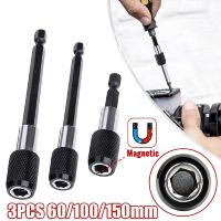 3PCS 60/100/150mm 1/4 Inch Hex Shank Quick Release Electric Drill Magnetic Screwdriver Bit Adjustable Extension Holder Bar Shank Drills  Drivers