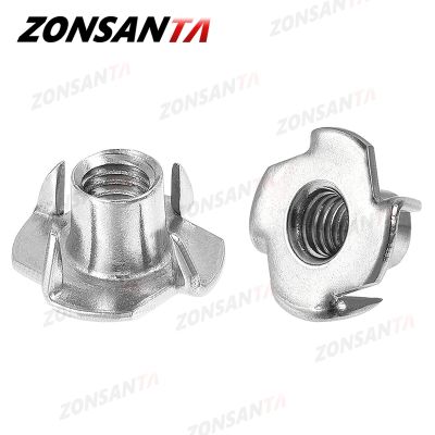 (JIE YUAN) ZONNSANTA 30Pcs 4 Pronged Tee Nut M4 M5 M6 M8 M10สี่กรงเล็บ Nut ลำโพง Nut T Nut ตาบอด Pronged ใส่ Tee Nut เฟอร์นิเจอร์ไม้