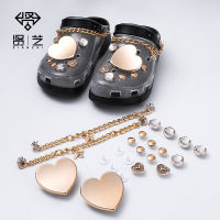 Crocs Jibbitz รองเท้า DIY อุปกรณ์เสริมประดับเพชรรูปหัวใจหัวเข็มขัดคริสตัล Clogs Chain สำหรับ Crocs