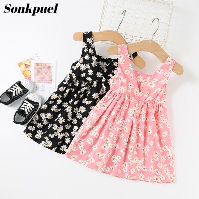 New Baby Girls Sleeveless Flower Print Dresses Clothes Bowknot Kid Summer Princess Dress Children Party Ball Pageant Outfit