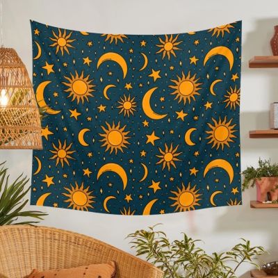 ㍿ Golden Sun And Moon Tapestry Wall Hanging Starry Sky Celestial Wall Tapestries Background Cloth For Bedroom Home Decor