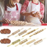 Christmas Rolling Pins Kitchen Wood Rolling Pin Engraved Carved Embossed Baking Cookies Biscuit Christmas 3D Rolling Pin Tool