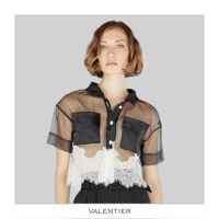 [VALENTIER] FW20 LACE-TRIMMED SILK ORGANZA SHIRT เสื้อผู้หญิง เสื้อครอป เสื้อแต่งลูกไม้ เสื้อผ้าผู้หญิง