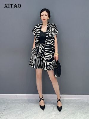 XITAO Short Sets Fashion Loose Casual Stripe Women Two Pieces Sets
