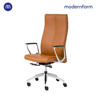 Modernform เก้าอี้ผู้บริหาร ระดับพรีเมี่ยม รุ่น Series12  หุ้มหนังแท้ สีน้ำตาล  ระบบโยกเอน Synchronize mechanism ปรับความหนืดพนักพิงตามน้ำหนักคนนั่ง