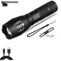 L2 Led Flashlight Built-in 18650 Battery USB Rechargeable Zoomable Lamp Shock Resistant Hard Bulbs Bicycle Clip Lamp