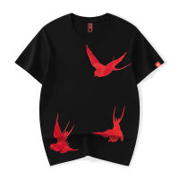 Summer National Fashion Flying Swallow Embroidered Short Sleeve T-Shirt Mens 2023 Special-Interest Design Fashion Brand 100% Cotton Coat Chinese Style Half Sleeve