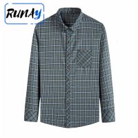 RUNAY เสื้อเชิ้ตแขนยาวผ้าฝ้ายลายสก๊อตสำหรับผู้ชาย,เสื้อเชิ้ตบางสำหรับคนวัยกลางคน,คนหนุ่มและวัยรุ่น,ชุดลำลองธุรกิจขนาดใหญ่,เสื้อผ้าพ่อไม่มีเหล็ก