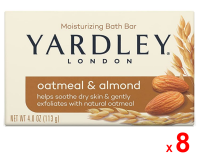 YARDLEY สบู่อาบน้ำ ยาร์ดเลย์ มอยส์เจอไรซิ่ง โอ๊ตมีล แอนด์ อัลมอนด์ บาธ บาร์ สูตรสวีท อัลมอนด์ และข้าวโอ๊ต ผลิตในสหรัฐอเมริกา ชุดละ 8 ก้อน ก้อนละ 113 กรัม / YARDLEY Moisturizing Oatmeal and Almond Bath Bar - Warm Vanilla Bean and Lemon Zest Scent - Made in